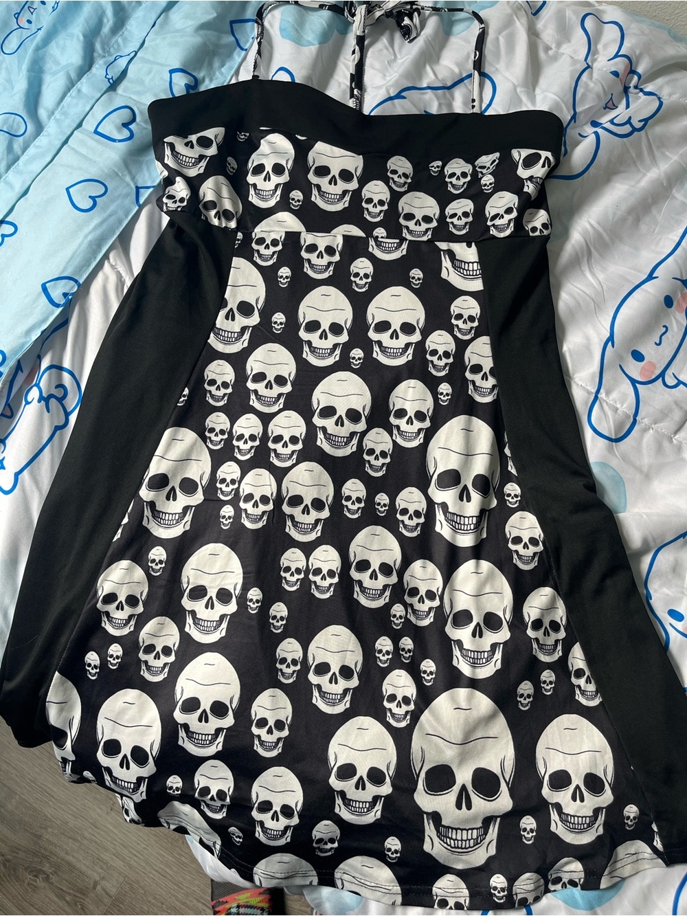 SHEIN Black and White Skull Print A-Line Skirt
